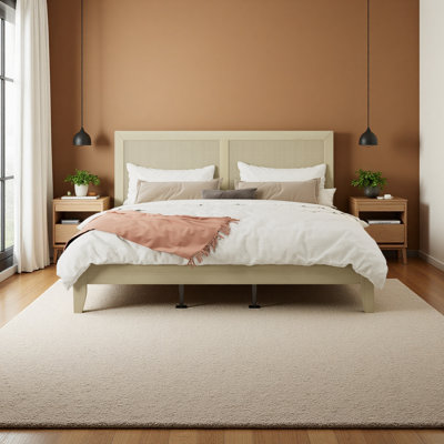 Solid Wood Platform Bed With Rattan