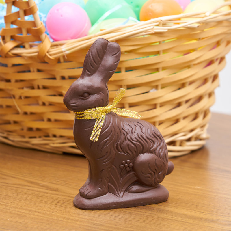 Dark Chocolate Resin Gold Ribbon Easter Bunny Figure