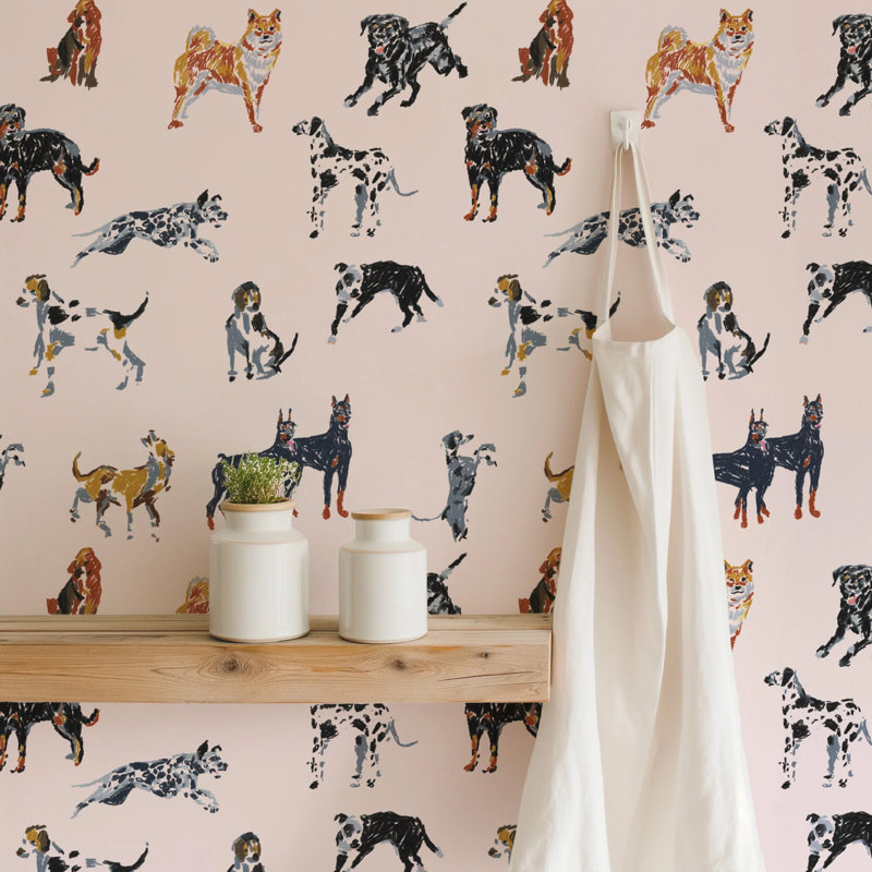Dog Days - Wallpaper, Sunbleached Pink, Peel & Stick, Self-Adhesive