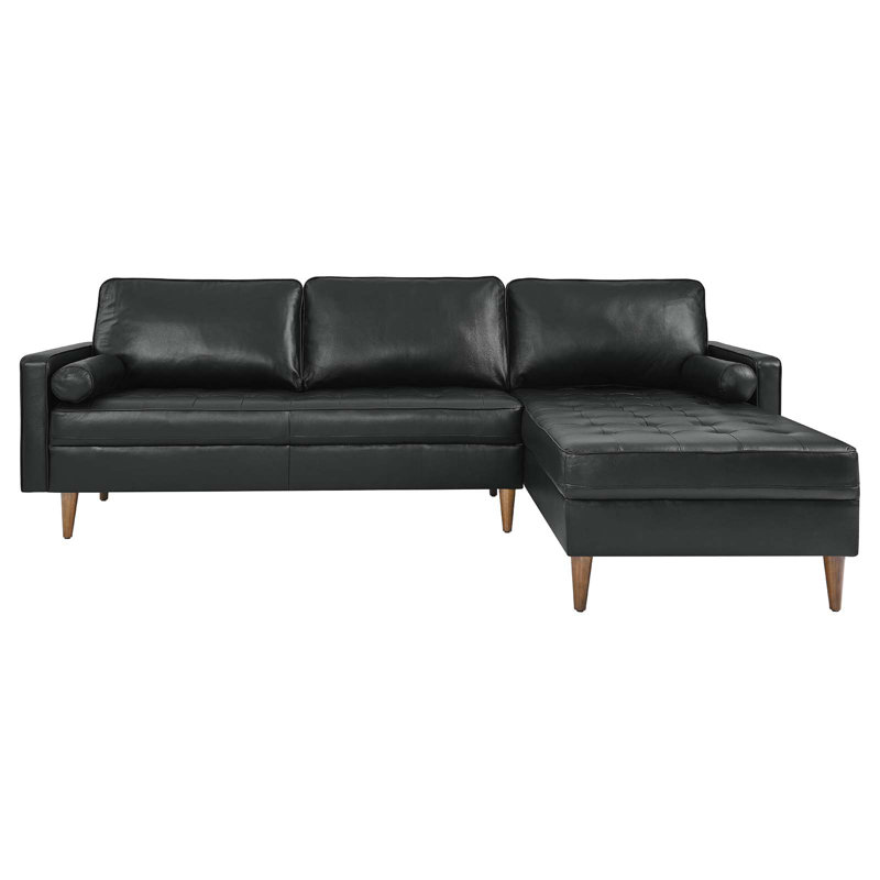 Valour 98" Leather Sectional Sofa, Black Genuine Leather