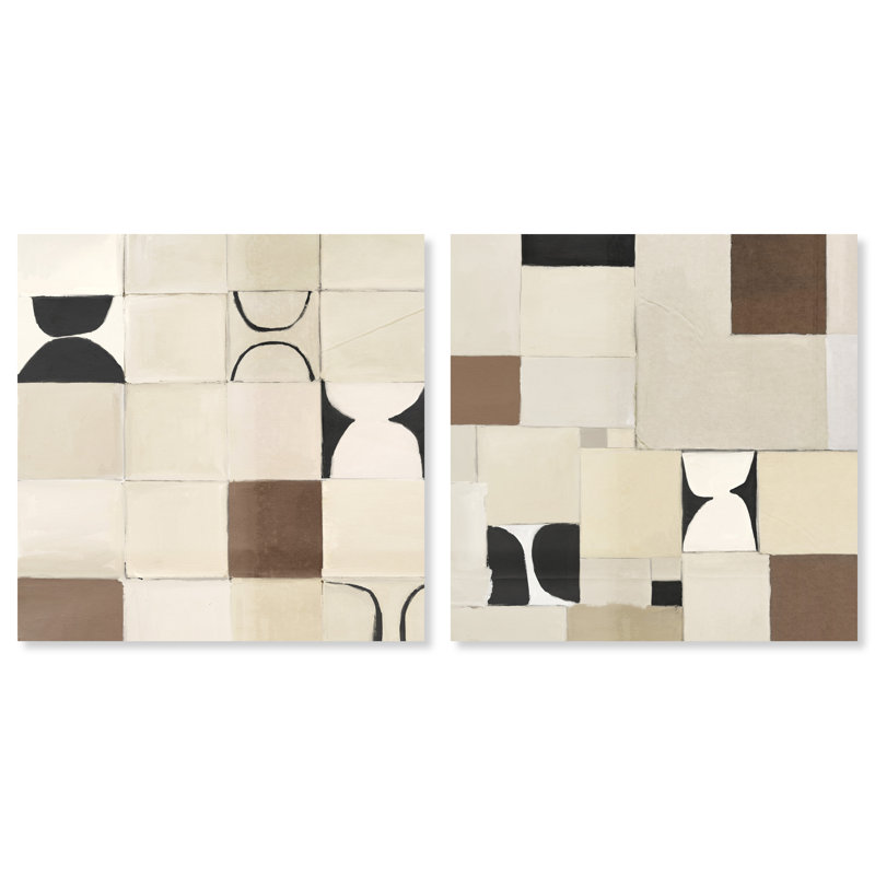 Boho Tiles Set Abstract Canvas Print by Oliver Gal, Black Frame, 12 x 12, 30" H x 30" W, Gallery Wrapped