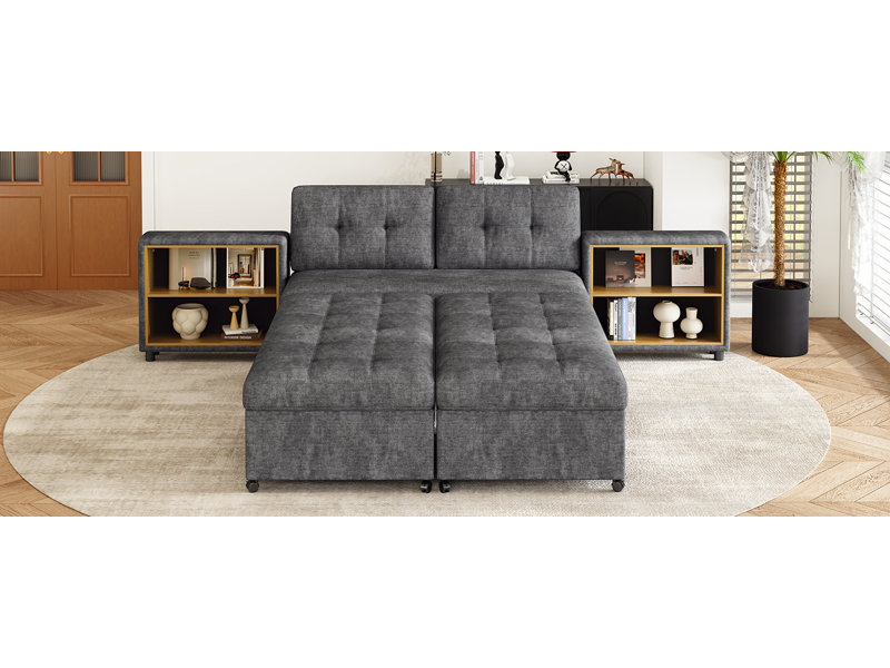 121.2" Versatile Sofa Bed Modular Sofa  Free-Combined Sofa With Two Storage Racks, Dark Gray Chenille