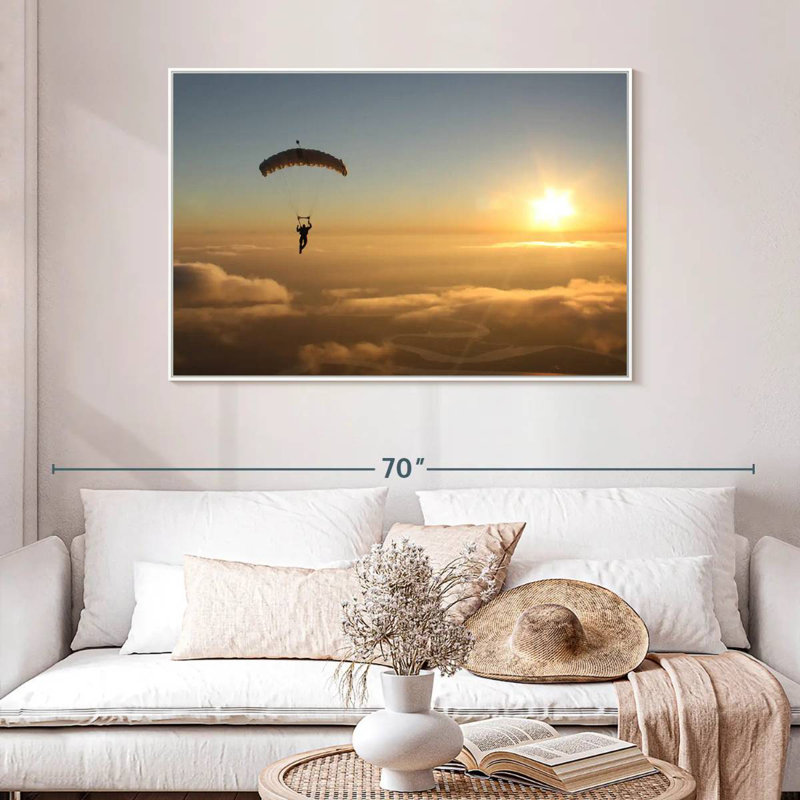 Saut en parachute, 46 po x 31 po, Cadre flottant blanc