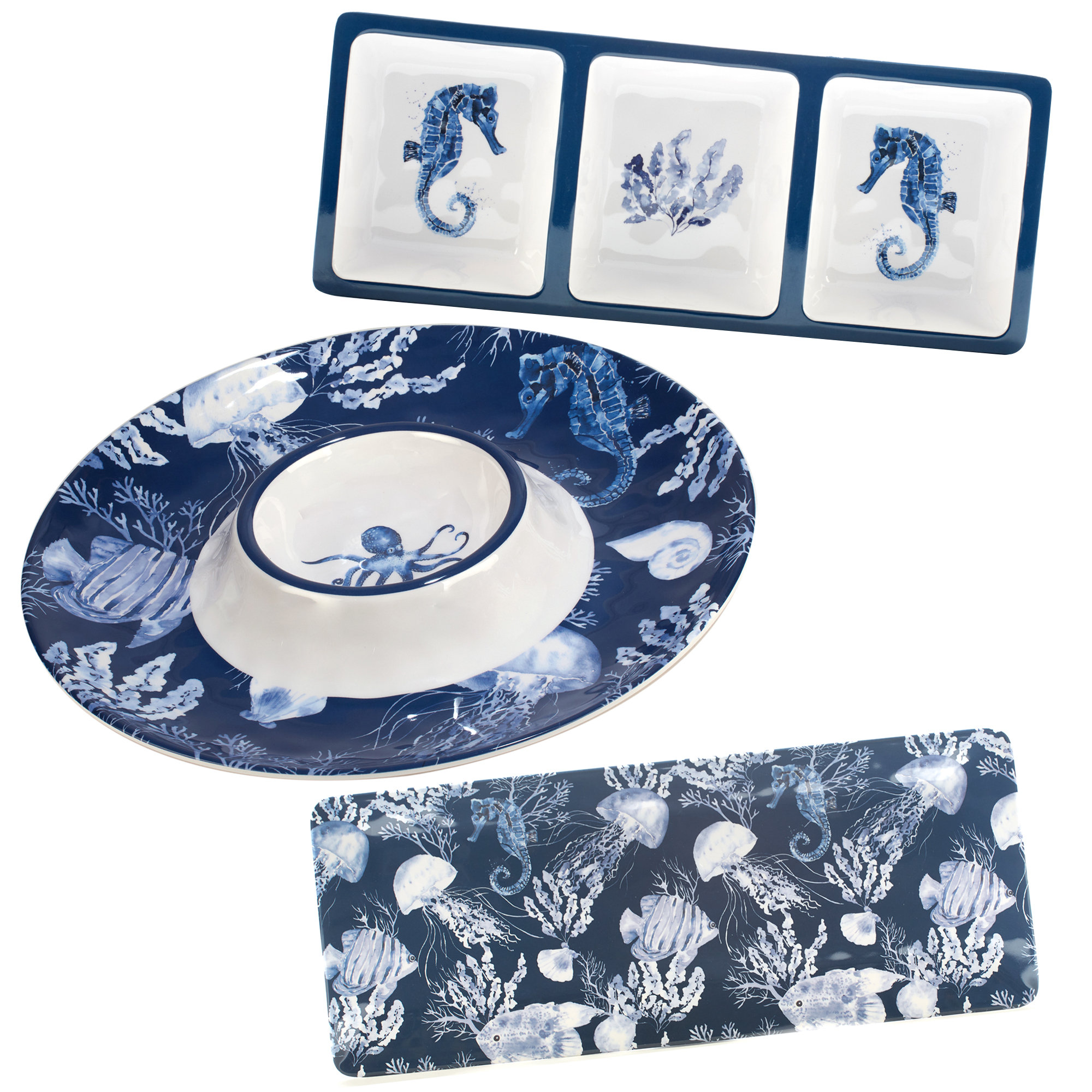 Certified International Sea Life Melamine 3pc Hostess Set | Wayfair