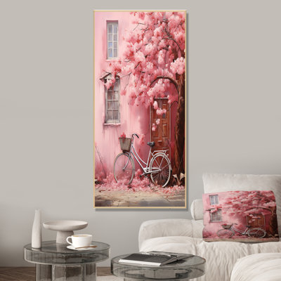 Fleurs roses printanières roses et blanches - vélo, art mural