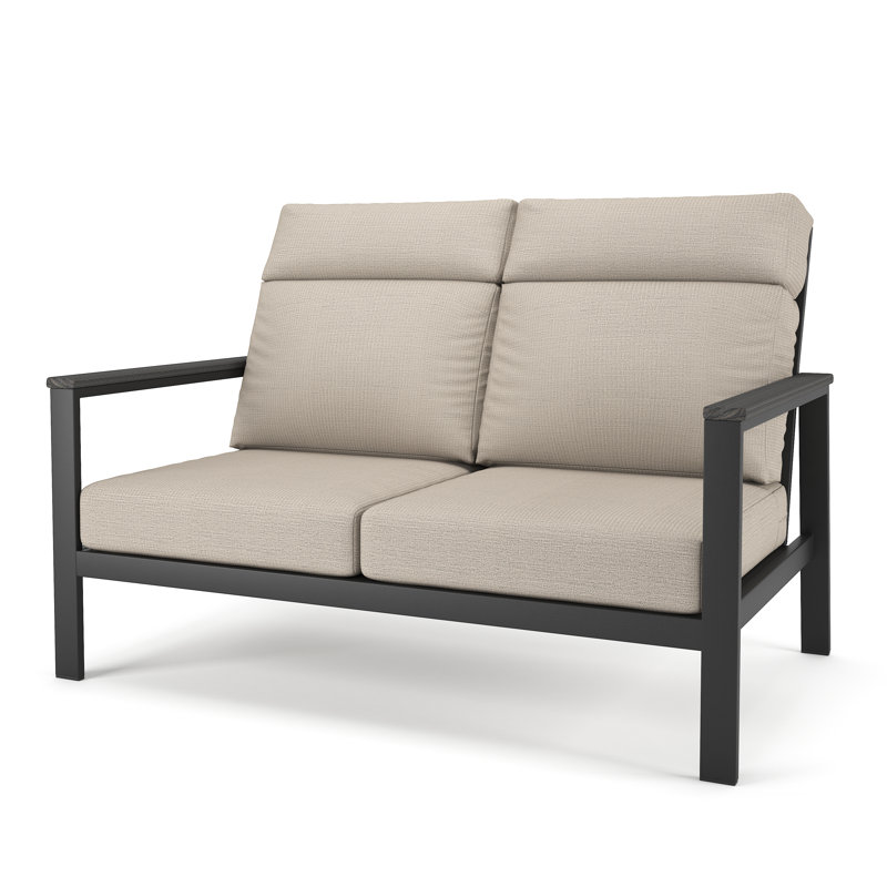Townsend Metal Outdoor Loveseat With Sunbrella Cushion, Cast Silver, Brown, Yes