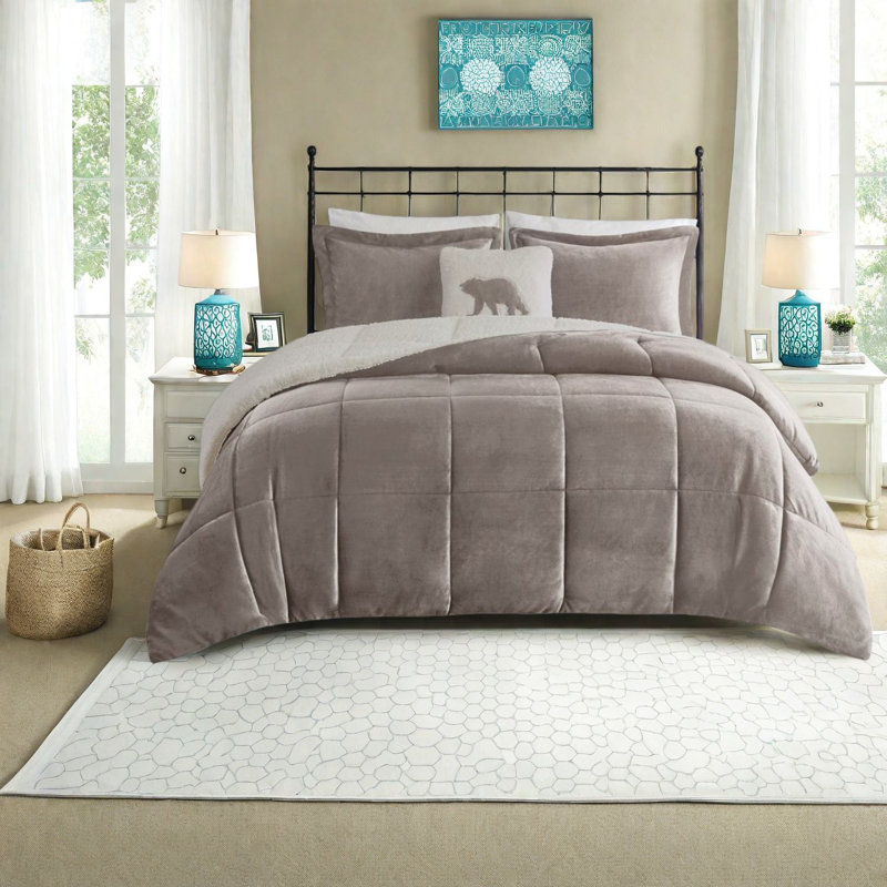 Ensemble de literie de luxe en peluche à sherpa, édredon en polyester hypoallergénique, style chalet confortable