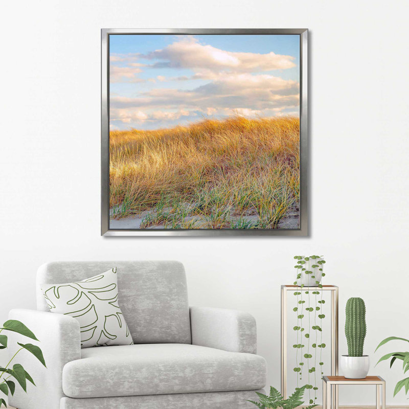 «Grassy Dunes Panorama II» par Brooke T. Ryan - photographie, H 21,5 po x l 21,5 po x P 2 po, Cadre flottant argent