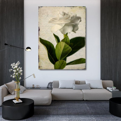 Red Barrel Studio® Malek, Honey Gallery Wrapped Canvas Art Titled: Gardenia Grunge I 111123D