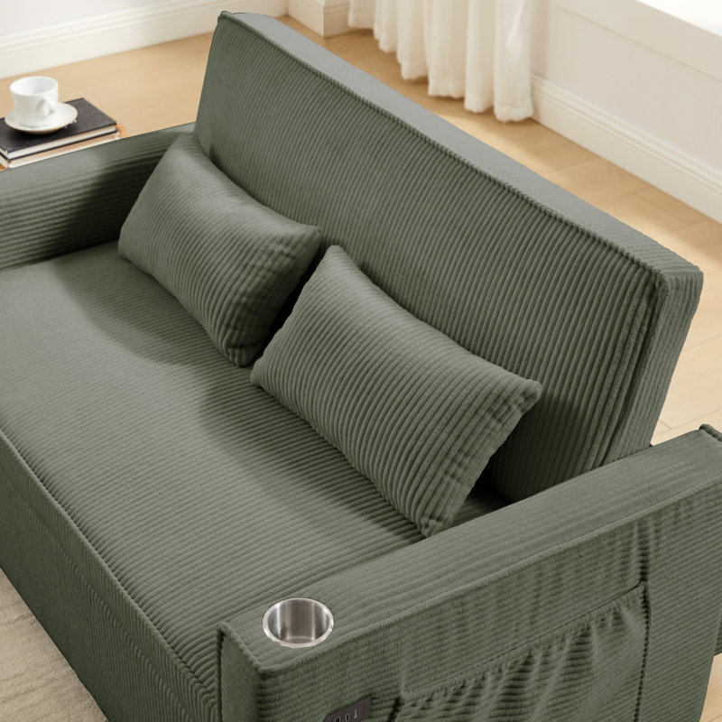 3 in 1 Pull-out Sofa Bed With Adjustable Backrest, Convertible Sleeper Sofa Bed with Storage , Cup Holders, USB/Type-C Ports