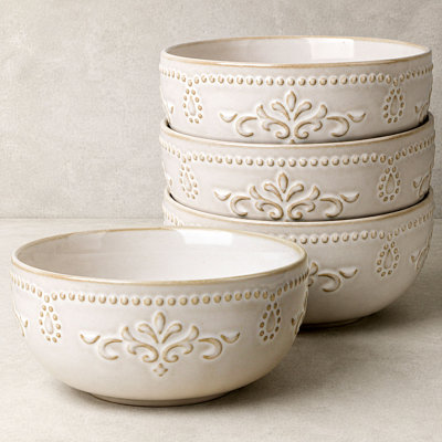 Ensemble de bols à soupe 4 pièces 32 oz, émail unique en céramique de qualité alimentaire, four à micro-ondes, lave-vaisselle et congélateur, cadeau de mariage et de fêtes (motif damassé)