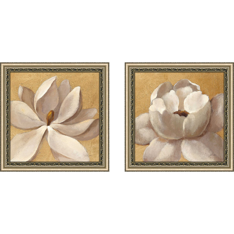 «Sunset Flower I on Gold», ensemble de 2 reproductions de peintures à l'acrylique encadrées, H 18,5 po x l 18,5 po