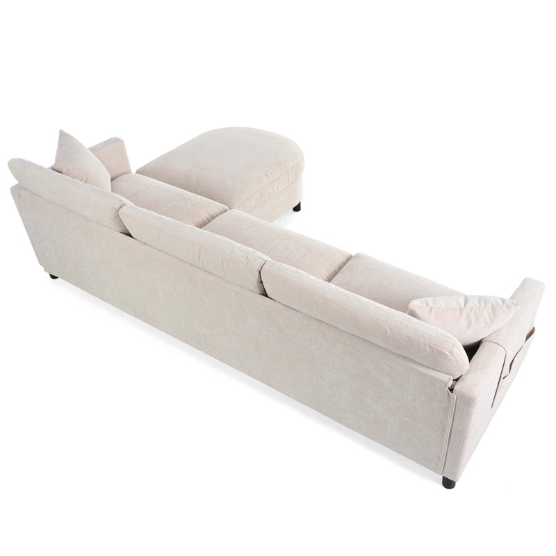 Canapé modulaire confortable avec coussins amovibles et repose-pieds, Tissu - Beige