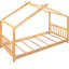 Lit plateforme simple naturel avec thème maison. Fabrication pour la chambre à coucher dans la conception. Pin et. Mobilier spacieux