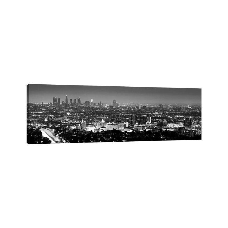 Los Angeles Skyline Cityscape - Wrapped Canvas Panoramic Print, 30.48 cm H x 91.44 cm W x 1.91 cm D