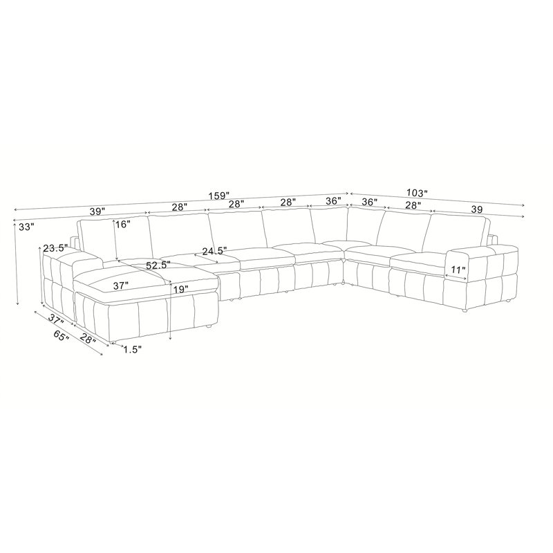 Canapé modulaire à large accoudoirs en cuir assorti, Similicuir vert olive, H 33 po x l 159 po x P 103 po, Orienté à droite