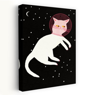 Floating Space Cat Playful Whimsical Abstract Cat Landscape Nature Wall Art Print 1 Piece Wrapped Canvas Wall Art
