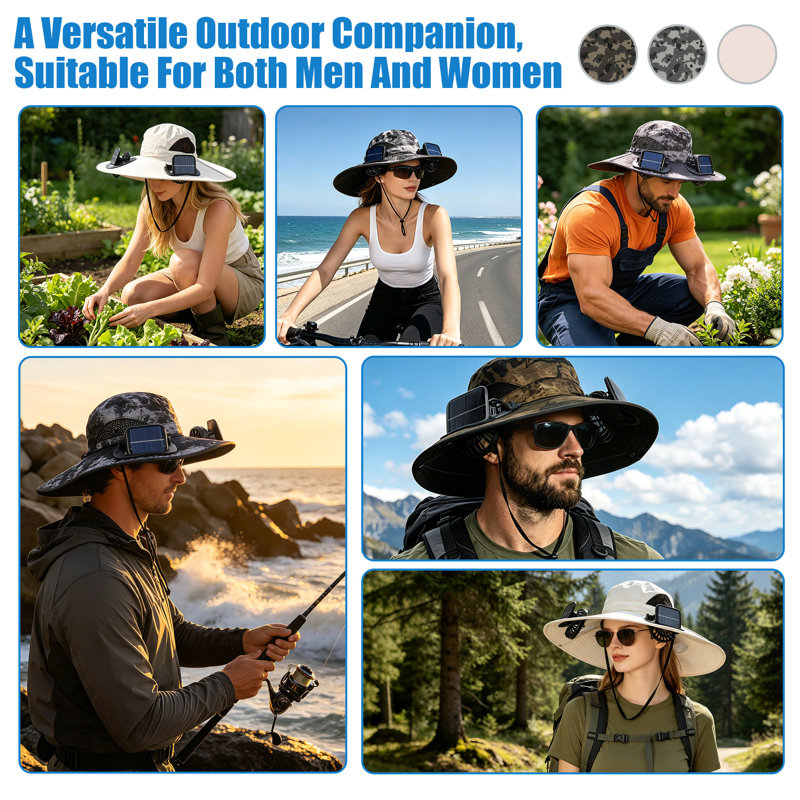 Chapeau solaire à ventilateur solaire, Black