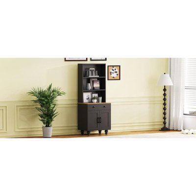 Farmhouse Storage Cabinet With 4 Solid Wood Legs Pantry Adjustable Shelves 5 Tier Bookshelf Drawer