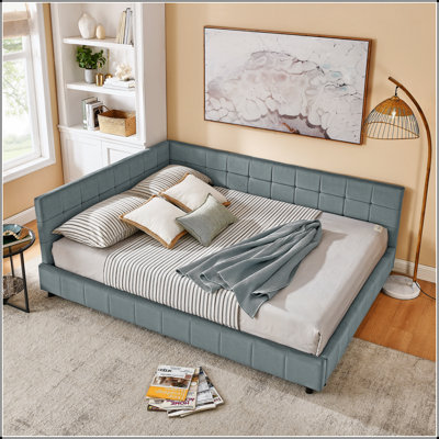Queen Size Upholstered Tufted Sofa Bed Frame With Comfortable Backrest And Armrests For Bedroom And Living Room, Velvet GREY