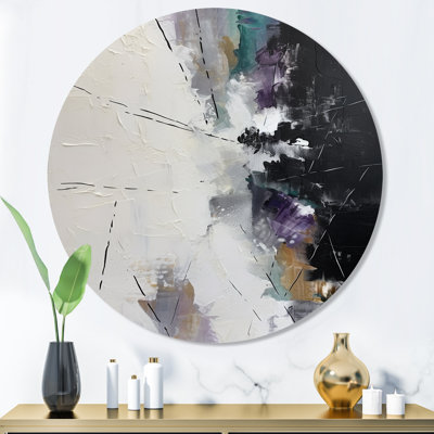 Purple Language Of Lines III - Abstract Geometric Round Wall Art on Metal