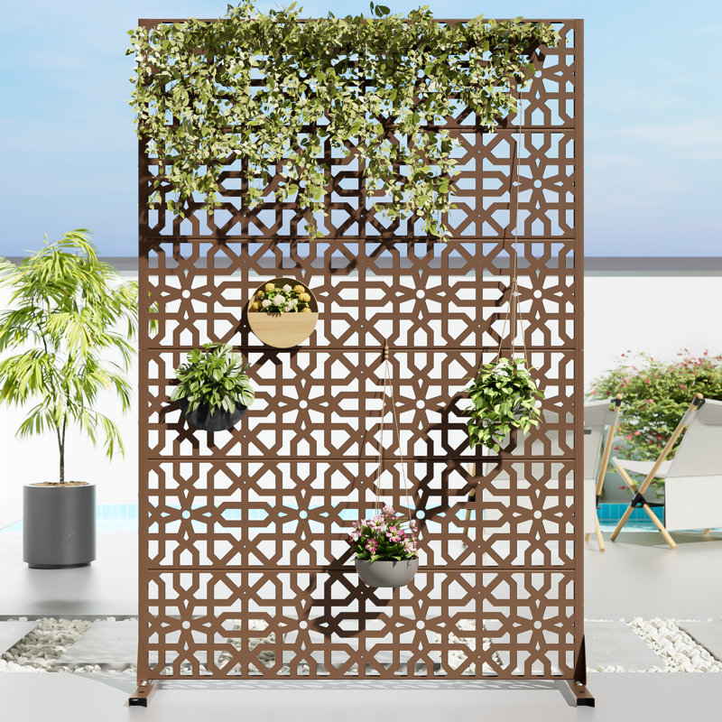 Metal Privacy Screen Panel Pattern, 72" H x 47" W x 16" D, Brown