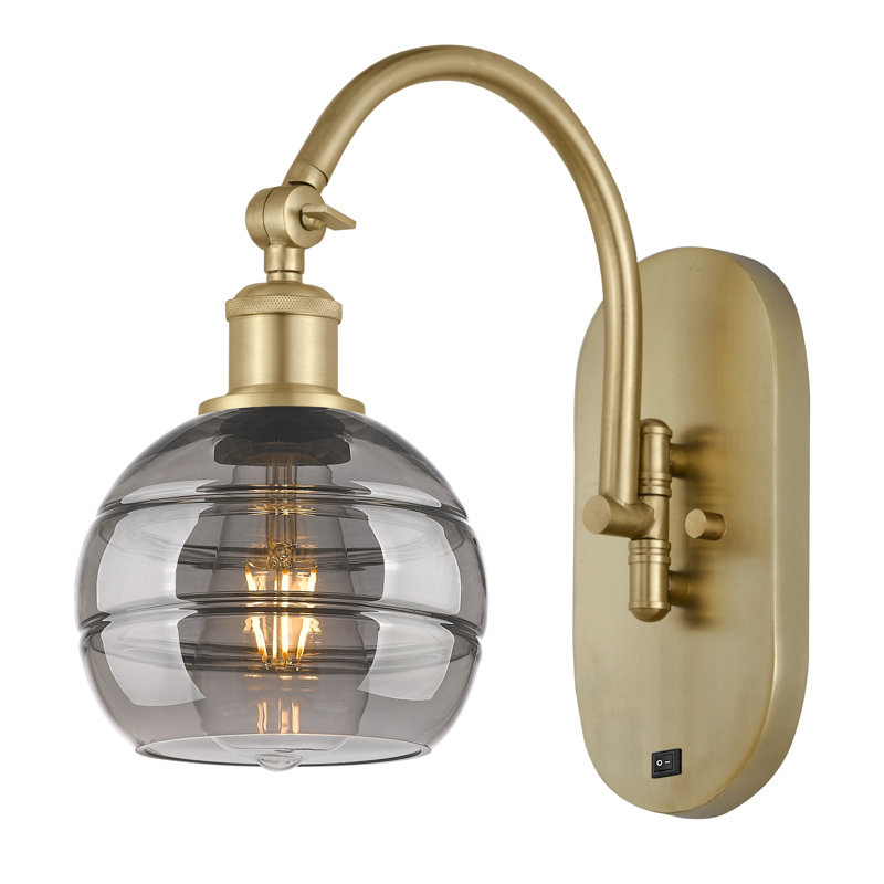 Chartoff Steel Armed Sconce, Light Smoke, Satin Gold