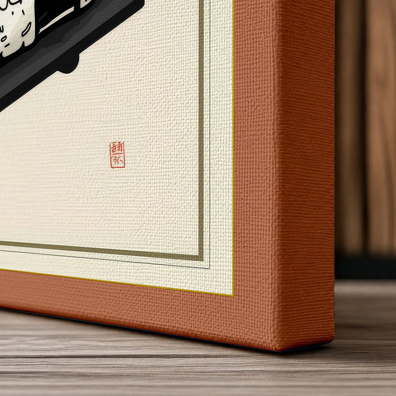 Sushi Under Sun Japandi - Wrapped Canvas, 36x24 - 91.4 x 61.0 cm, Terracotta Border