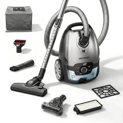 1700W Canister Vacuum Cleaner | 45KPA Strong Suction Bagged Vacuum, 5L Large Capacity, Auto Cord Rewind, HEPA Filter, Low Noise Operation, 8M Wide Cleaning Radius, Smooth Maneuverability, Perfect for Hard Floors, Low-Pile Carpets, Cracks and Car Cleaning