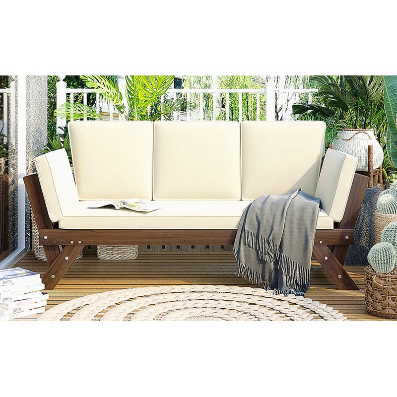 George Oliver Outdoor Adjustable Patio Wooden Daybed Sofa Chaise