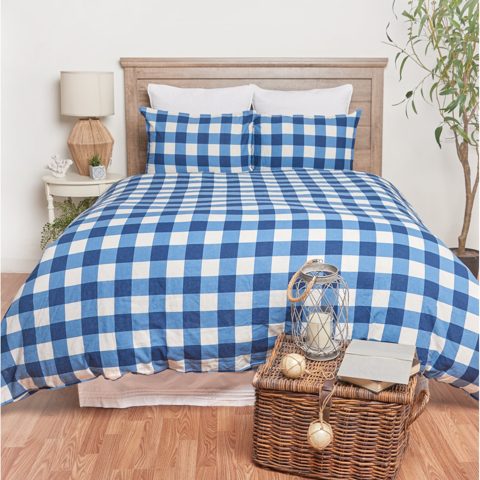 Peyton Cotton Duvet Cover Set, Full/Queen Duvet Cover + 2 Shams , Blue