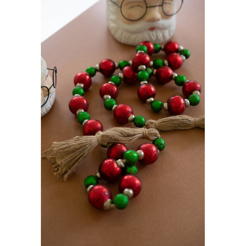  Guirlande de Noël rouge et verte avec pampilles en jute L 84 po