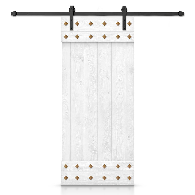 Porte de grange en bois à panneaux avec trousse de quincaillerie d'installation, Crème clair, 28 po x 84 po