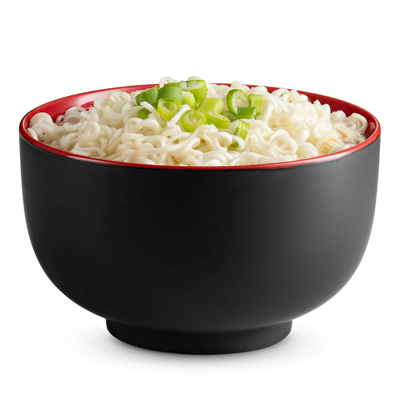 34 oz. Ceramic Japanese Noodle Bowl Set, Black/Red