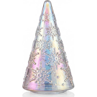 8 Inch Iridescent Glass Christmas Tree LED Tabletop Holiday Accent