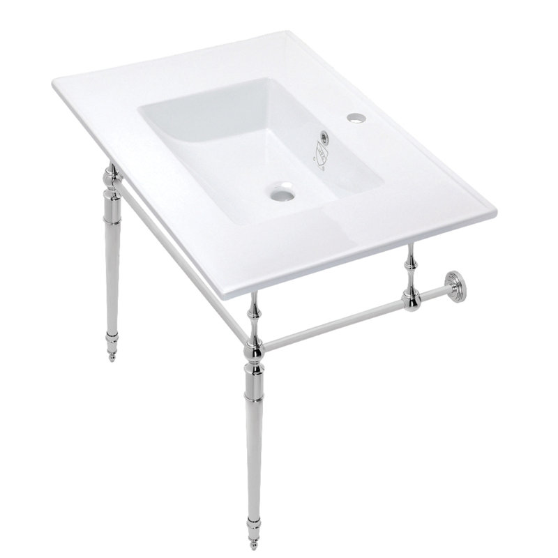 Kingston Brass Edwardian 31-Inch Ceramic Console Sink with Brass Legs, White/Polished Chrome, Single