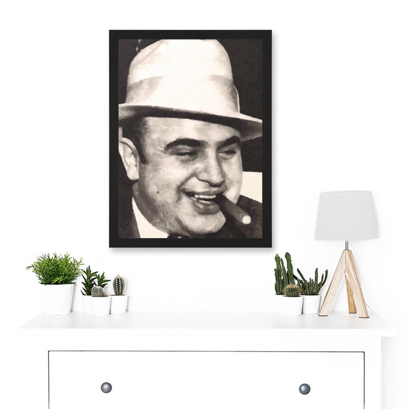 Portrait Gangster Al Capone Cigar Crime - Single Picture Frame Painting on Canvas, 42cm H x 29.7cm W