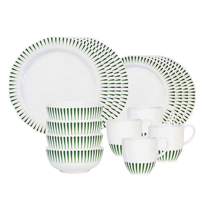 Sitio Stripe 16 Piece Place Setting, Basil