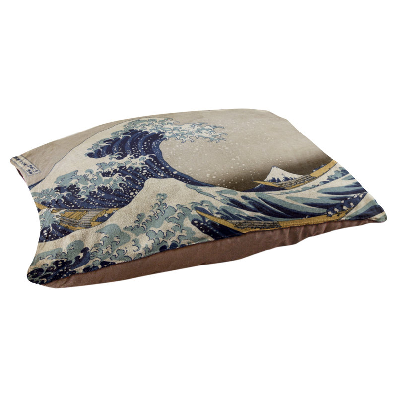 Coussin Burkart la grande vague, Brun / bleu / brun foncé, L 32,5 po x l 42,5 po