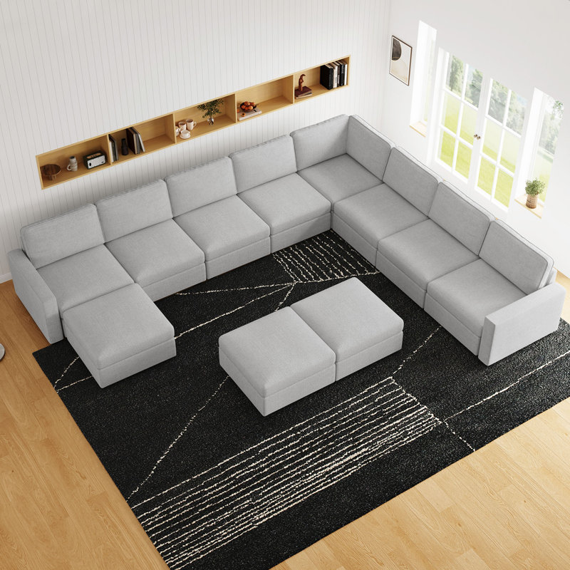 Oversized Modular Corner Sectional U Shaped Sectional Sofa With Storage Ottman, Gray Chenille