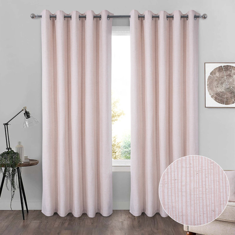 Leetta Linen Look Lined Eyelet Curtains, 165 W x 183 D cm, Light Pink
