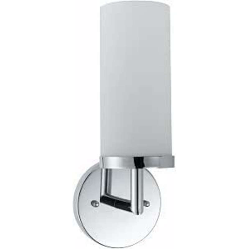 1 Light Vanity Fixture Metal with Frosted Glass Cylinder Shade Chrome 13"H