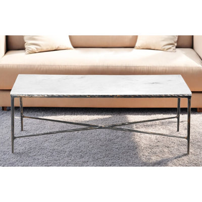Naquita Modern Marble/Bronzed Metal Handmade Coffee Table