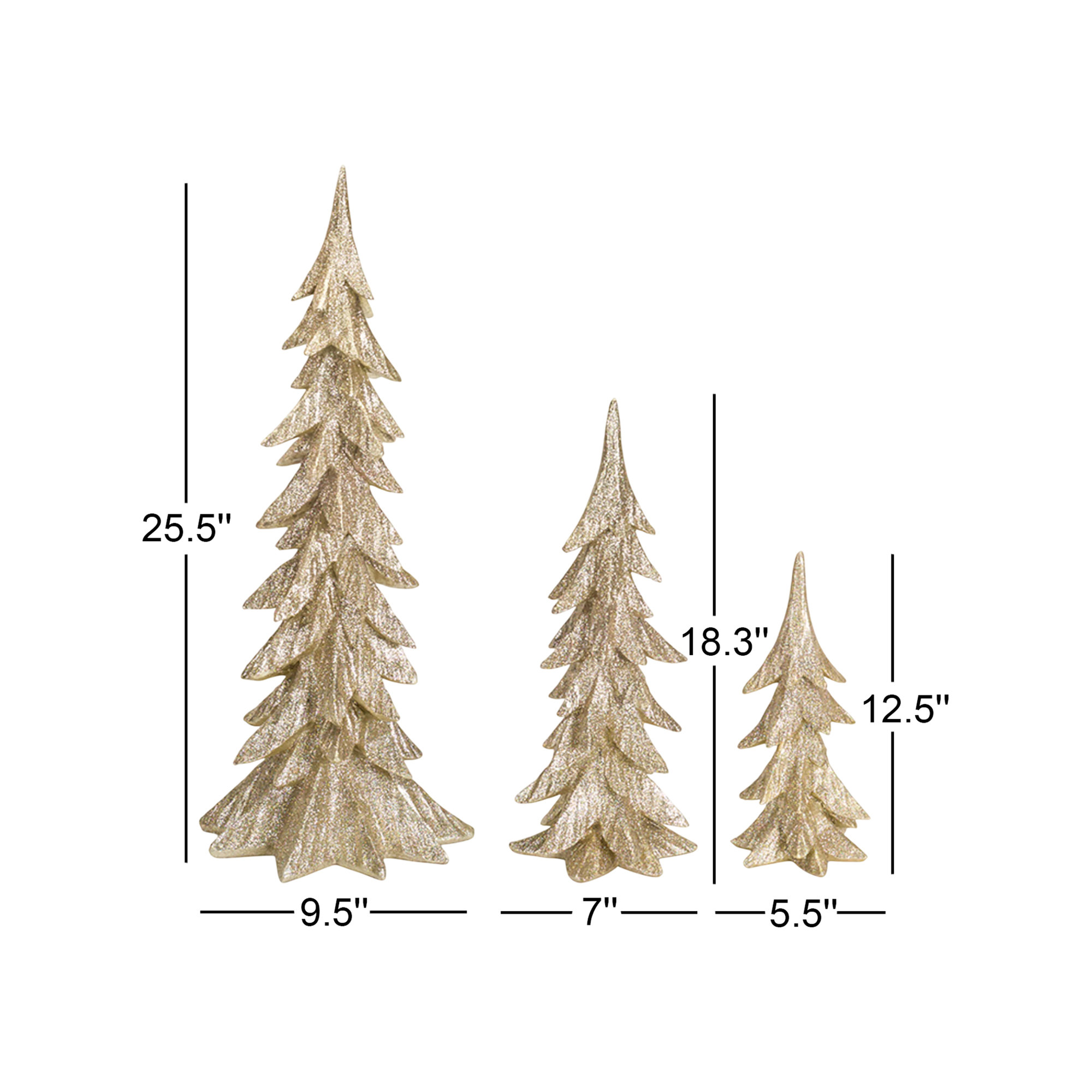 3 Piece Resin Trees Set, Gold
