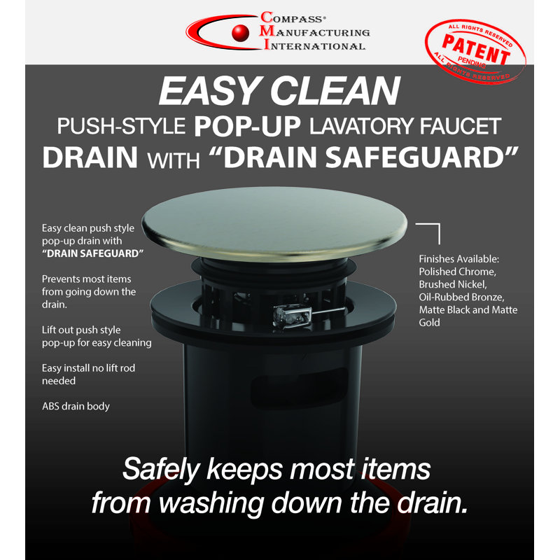 Easy Clean Push Style Popup Drain with Drain Safeguard Clam Shell Package, Matte Black