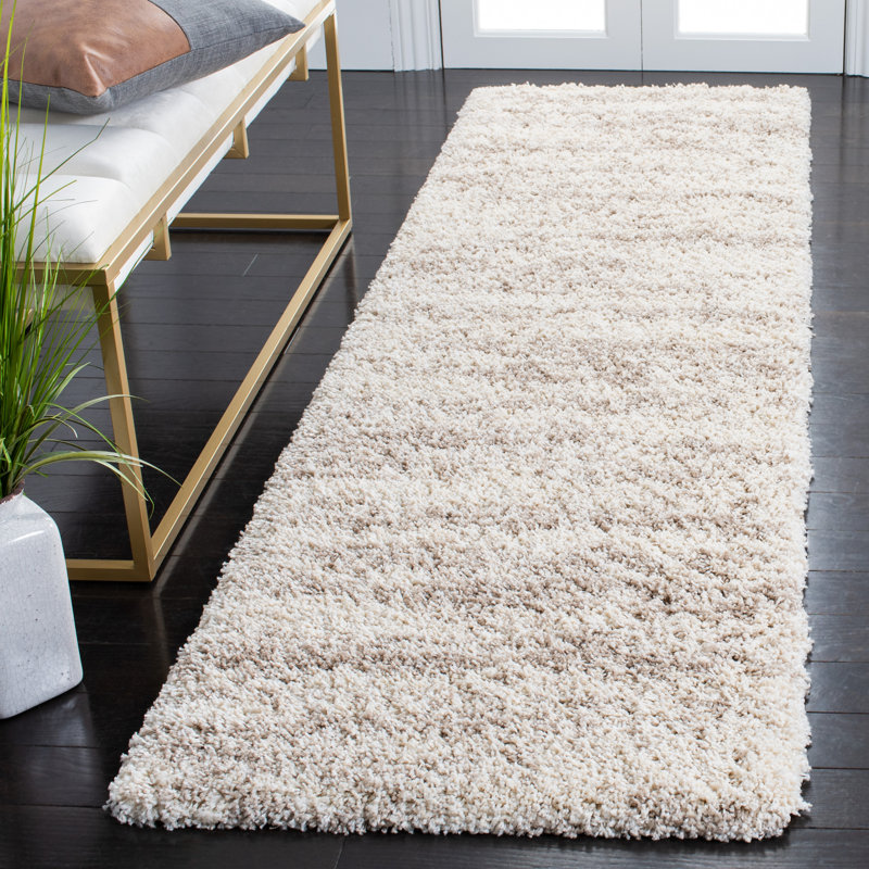 Hudson Shag Striped Area Rug In Ivory / Beige, Runner 69 x 244 cm