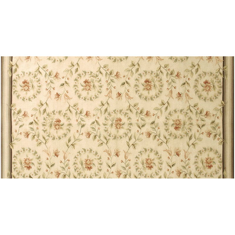 Flatweave Wool Floral Area Rug, Rectangle 6' x 9'