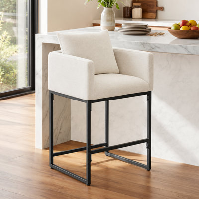 Upholstered Counter Height Bar Stools, Low Back Counter Stools with Metal Frame, Low Back Barrel Chair, for Kitchen, Bar, Dining Room