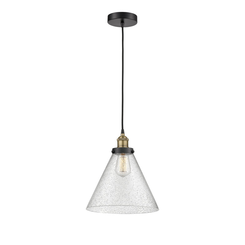 Mini-luminaire suspendu 1 lumière Cone, H 14,75 po x l 12 po x P 12 po, Grainé, Laiton antique noir