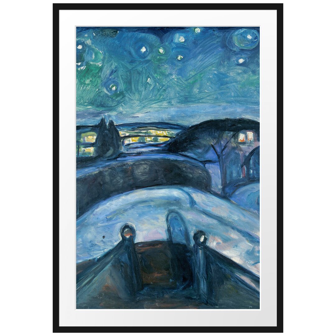 Edvard Munch - Sternennacht  - Im Bilderrahmen Mit Galerie-Passepartout